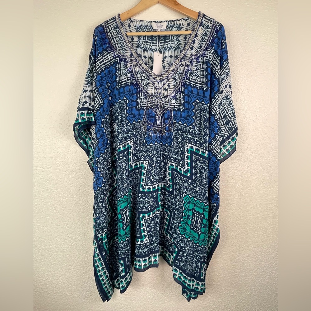 NWT Parker Beach Embellished Cover Up Size XS/S Blue Beaded Revolve